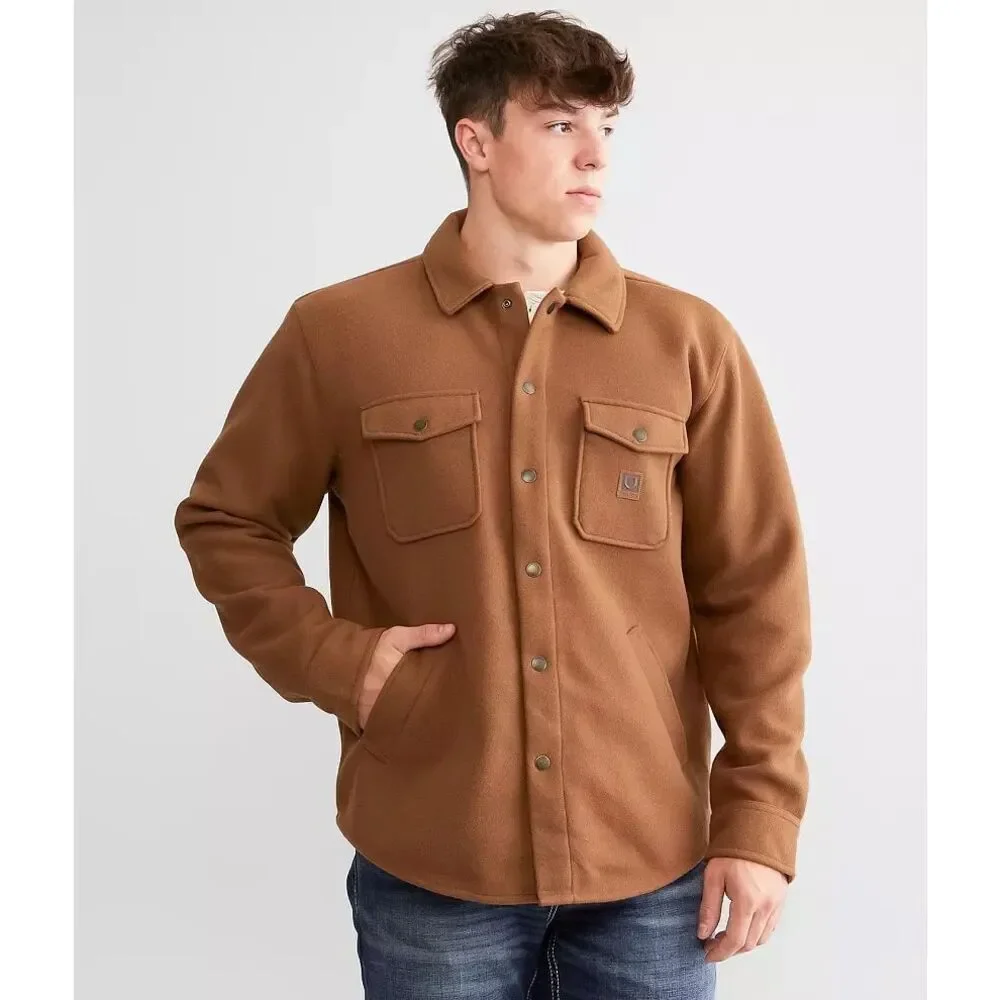 Brixton Durham Felt Stretch Shacket In Bison Brown  Size Medium Men’s